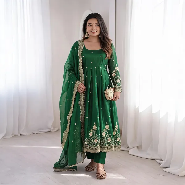 Green_Fandy_Silk_Sequin_Embroidered_Anarkali_Kurta_Set_For_Women