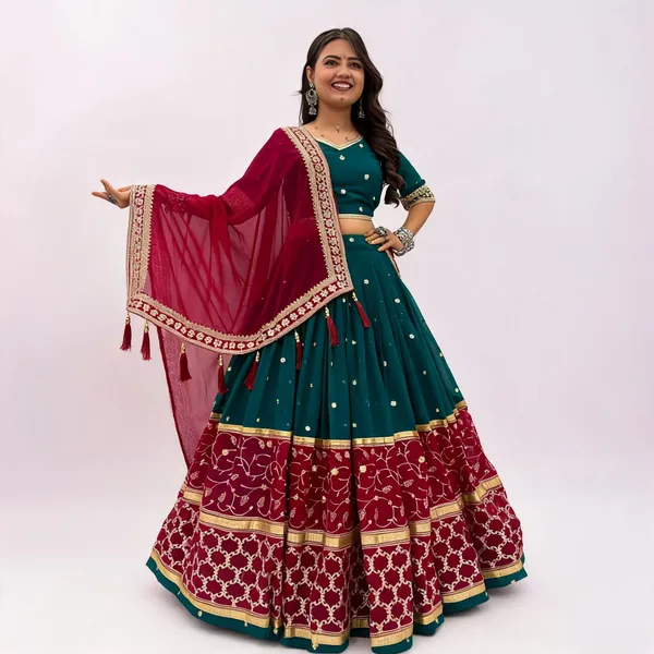 Teal_Fox_Georgette_Thread_Sequin_Embroidered_Lehenga_Choli_Set_For_Women
