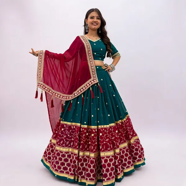 Teal_Fox_Georgette_Thread_Sequin_Embroidered_Lehenga_Choli_Set_For_Women