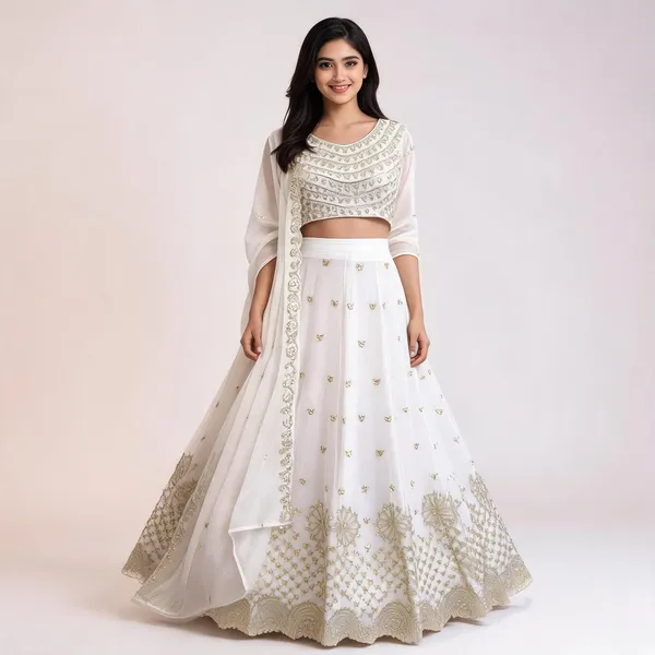 White_Faux_Georgette_Thread_Sequin_Embroidered_Lehenga_Set_For_Women