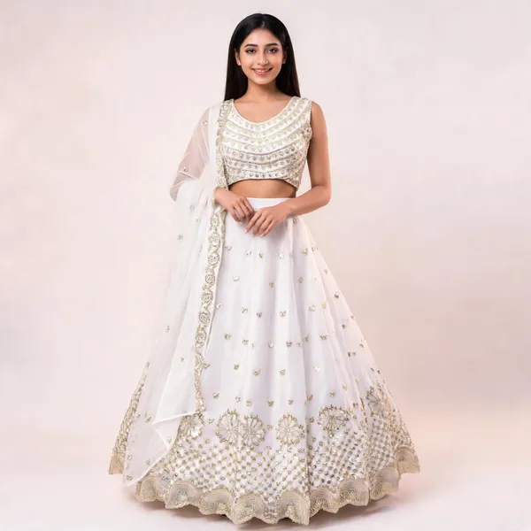White_Faux_Georgette_Thread_Sequin_Embroidered_Lehenga_Set_For_Women
