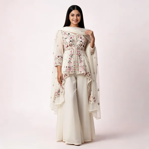 Off_White_Georgette_Embroidered_Peplum_Sharara_Set_For_Women