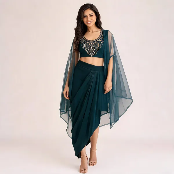 Deep_Teal_Georgette_Embroidered_Crop_Top_Dhoti_Skirt_Set_For_Women