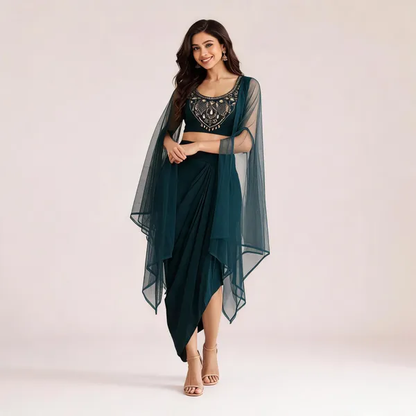 Deep_Teal_Georgette_Embroidered_Crop_Top_Dhoti_Skirt_Set_For_Women