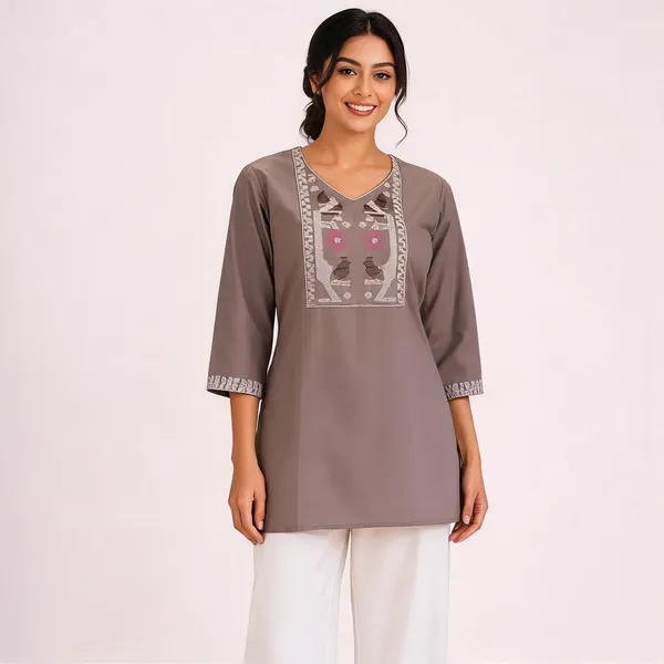 Dusty_Brown_Cotton_Embroidered_Kurti_Palazzo_Set_For_Women