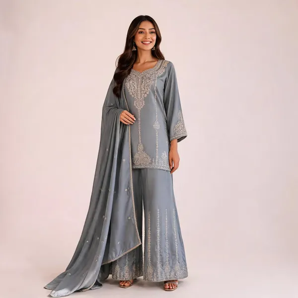 Grey_Vichitra_Silk_Embroidered_Kurti_Palazzo_Set_For_Women