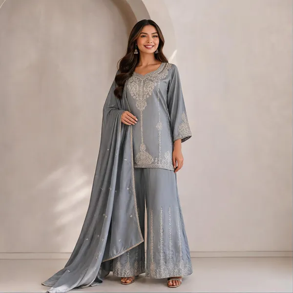 Grey_Vichitra_Silk_Embroidered_Kurti_Palazzo_Set_For_Women