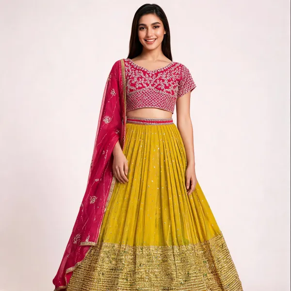 Yellow_Georgette_Thread_Sequin_Embroidered_Lehenga_Choli_Set_For_Women