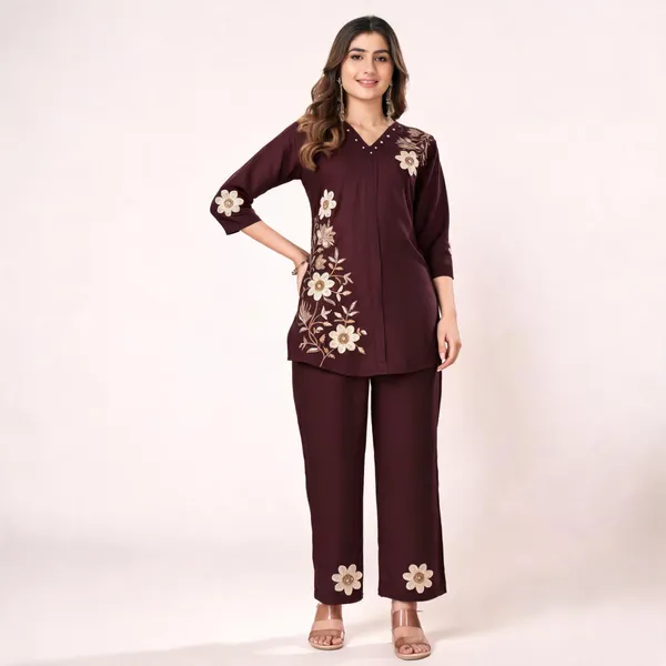 Maroon_Heavy_Rayon_Embroidered_Straight_Co-Ord_Set_For_Women