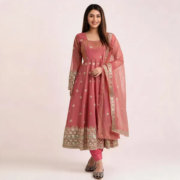 Peach_Fandy_Silk_Sequin_Embroidered_Anarkali_Suit_Set_For_Women