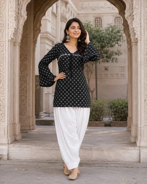 Women_S_Pure_Cotton_Printed_Short_Kurti_With_Farsi_Pant_Set