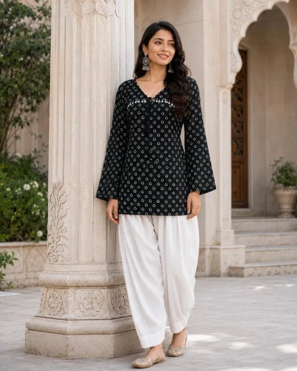 Women_S_Pure_Cotton_Printed_Short_Kurti_With_Farsi_Pant_Set