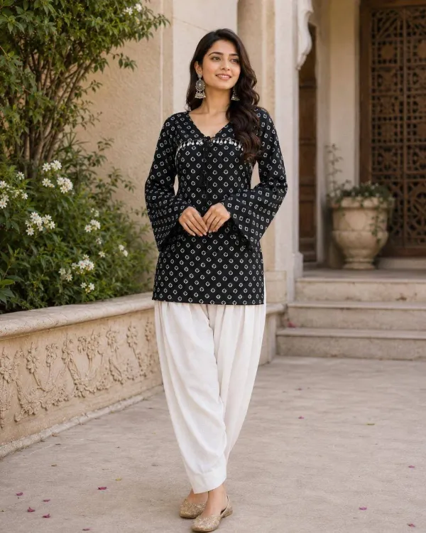 Women_S_Pure_Cotton_Printed_Short_Kurti_With_Farsi_Pant_Set
