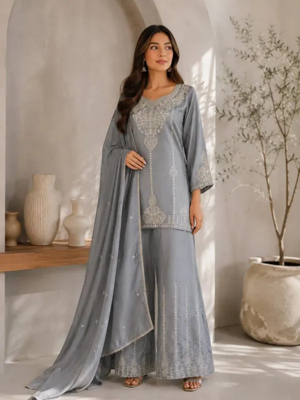 Desinger_Wear_Festival_Collection_Vichitra_Silk_With_Embroidery_Kurti_Plazo_With_Duppata