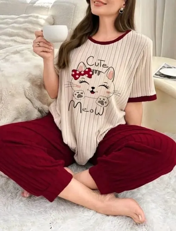 Maroon_Cotton_Relaxed_Fit_Night_Suit_For_Women