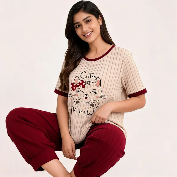 Maroon_Cotton_Relaxed_Fit_Night_Suit_For_Women