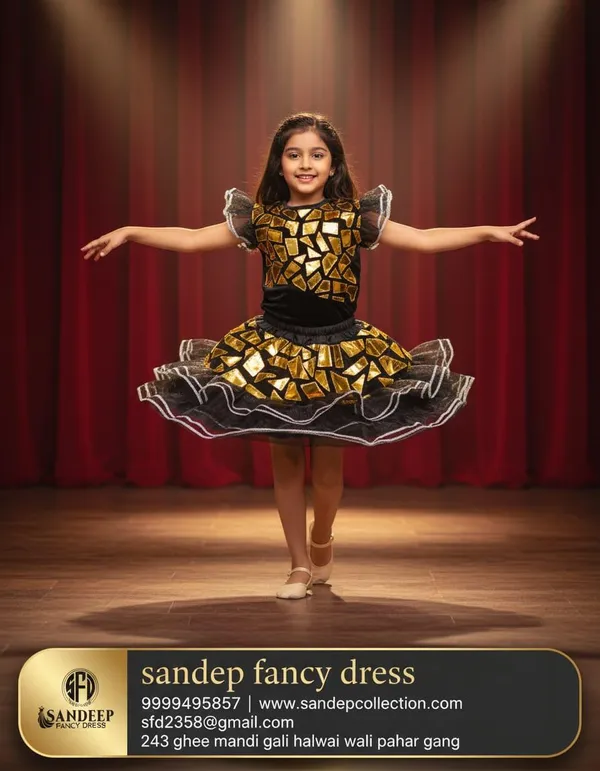 Black_Gold_Satin_Flared_Party_Fancy_Dress_Costume_For_Girls