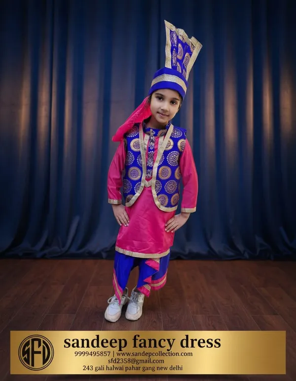 Pink_Blue_Polyester_Punjabi_Traditional_Fancy_Dress_Costume_For_Kids