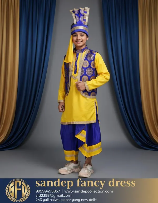 Yellow_Blue_Polyester_Bhangra_Traditional_Fancy_Dress_Costume_For_Boys