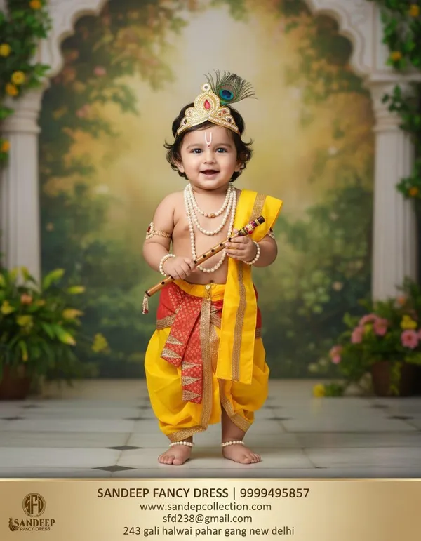 Yellow_Red_Polyester_Krishna_Dhoti_Patka_Costume_For_Baby_Boys