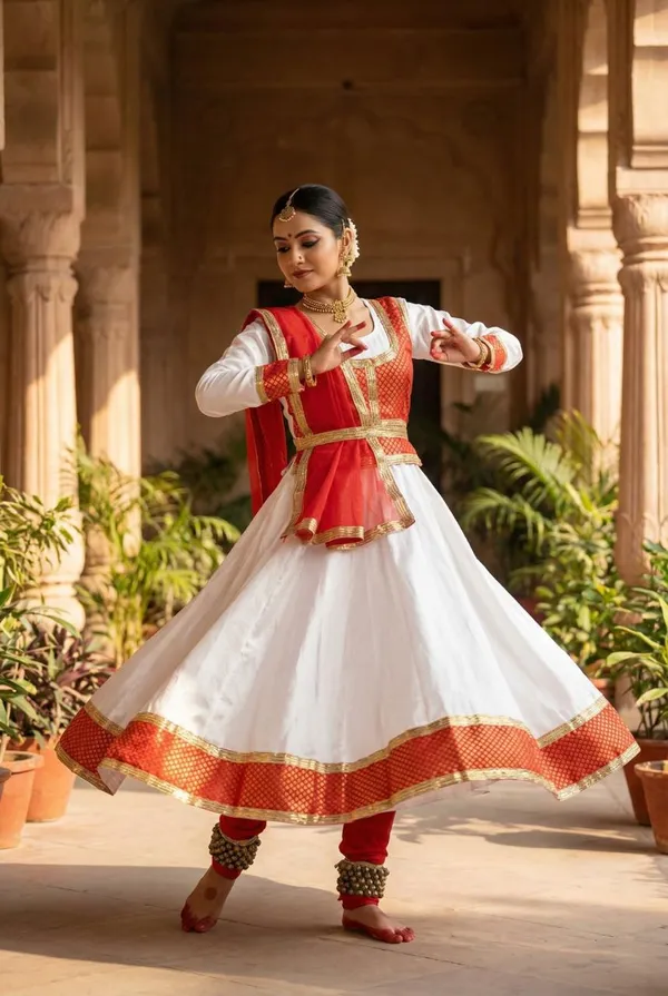 White_Red_Satin_Brocade_Flared_Anarkali_Fancy_Dress_Costume_For_Women