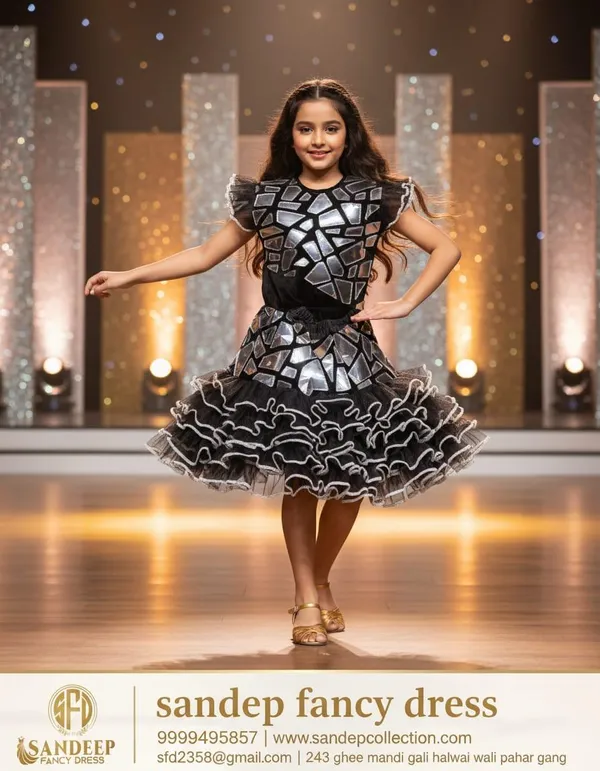 Black_Silver_Satin_Flared_Fancy_Dress_Costume_For_Girls