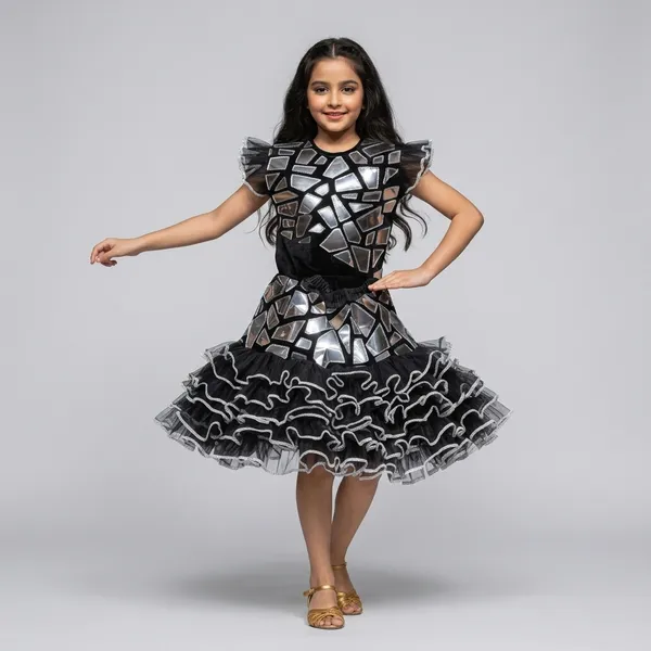 Black_Silver_Satin_Flared_Fancy_Dress_Costume_For_Girls