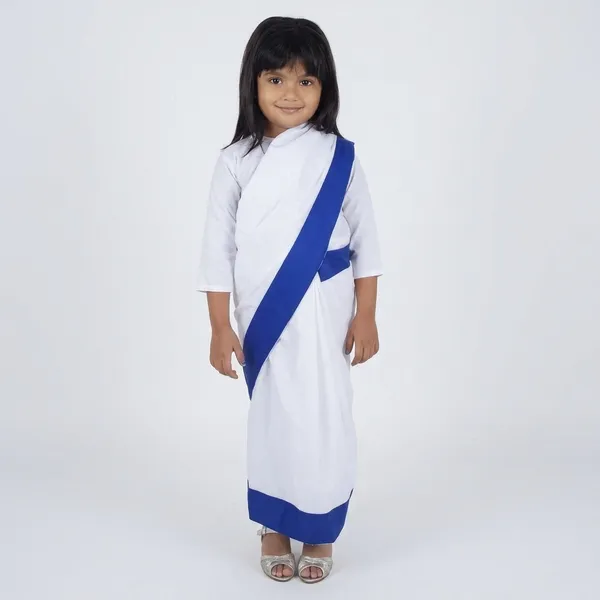 White_Blue_Border_Polyester_Saree_For_Women