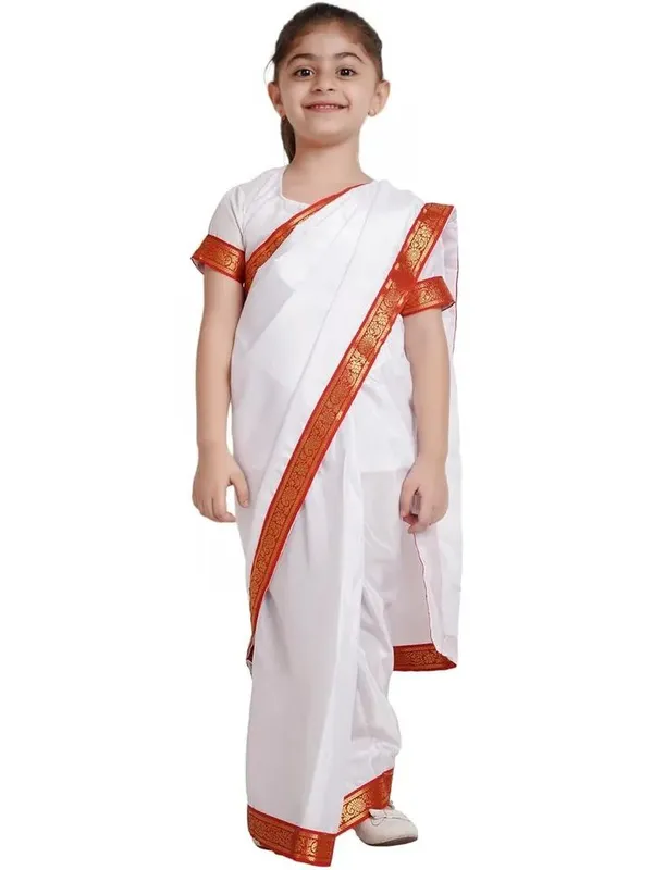 White_Red_Border_Polyester_Saree_For_Women