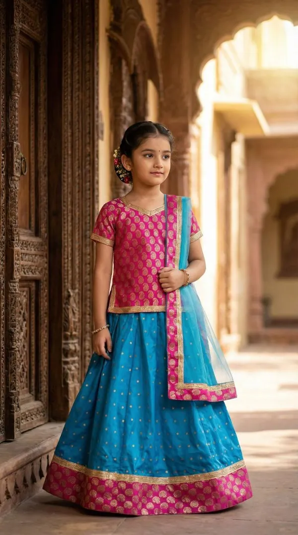 Navy_Blue_Pink_Taffeta_Brocade_Radha_Lehenga_Choli_Costume_For_Kids