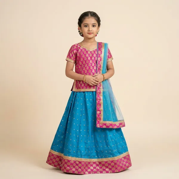 Navy_Blue_Pink_Taffeta_Brocade_Radha_Lehenga_Choli_Costume_For_Kids