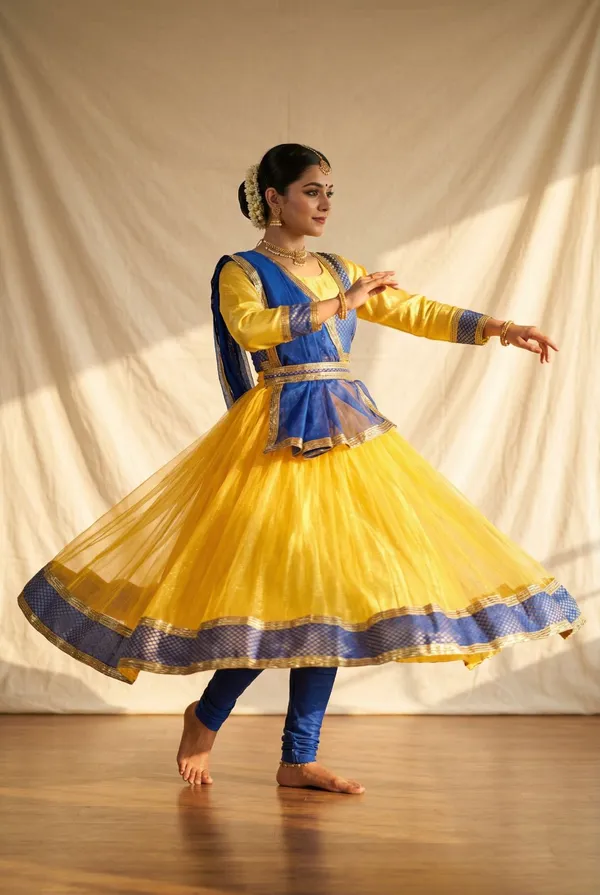 Yellow_Blue_Net_Brocade_Flared_Anarkali_Fancy_Dress_Costume_For_Women