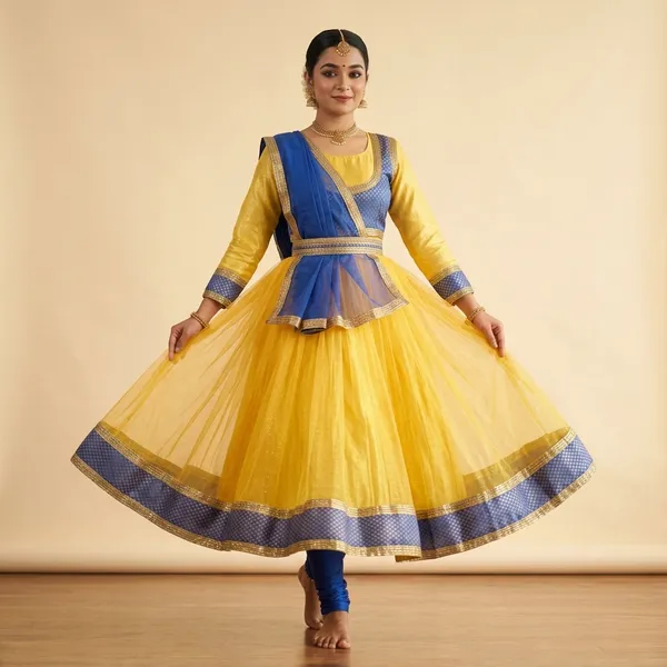 Yellow_Blue_Net_Brocade_Flared_Anarkali_Fancy_Dress_Costume_For_Women