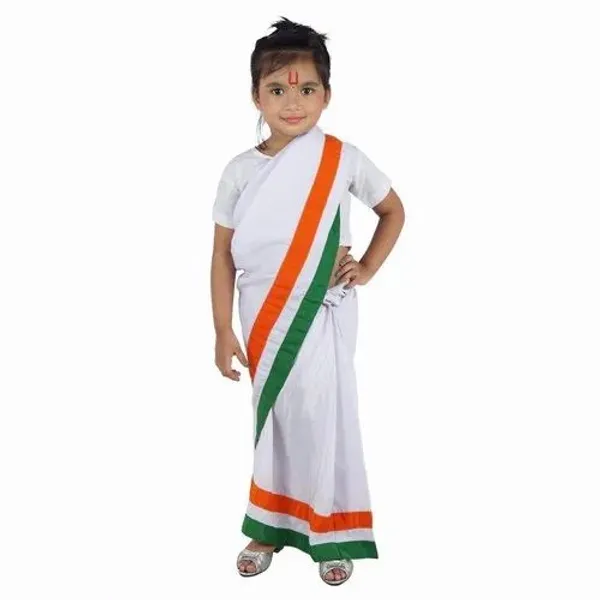 White_Tricolour_Border_Polyester_Saree_For_Women