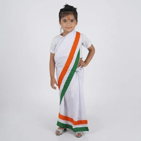 White_Tricolour_Border_Polyester_Saree_For_Women