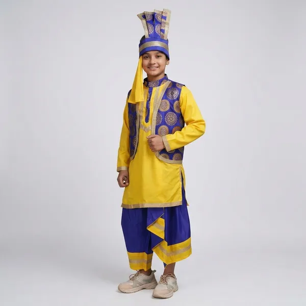 Yellow_Blue_Polyester_Bhangra_Traditional_Fancy_Dress_Costume_For_Boys