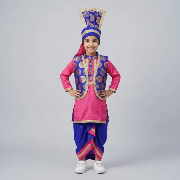Pink_Blue_Polyester_Punjabi_Traditional_Fancy_Dress_Costume_For_Kids