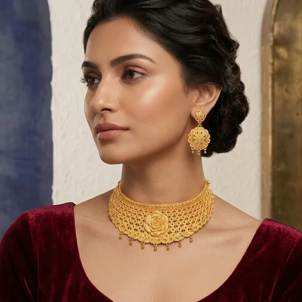 Gold_Brass_Traditional_Choker_Necklace_Jewellery_Set_For_Women