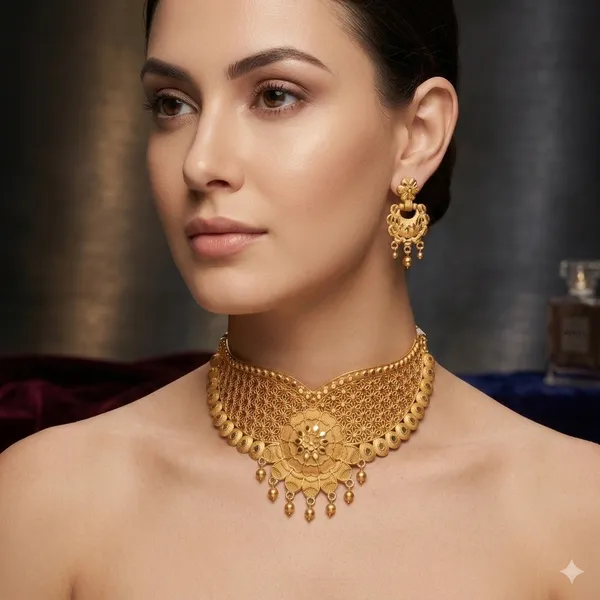 Gold_Brass_Traditional_Choker_Necklace_Jewellery_Set_For_Women