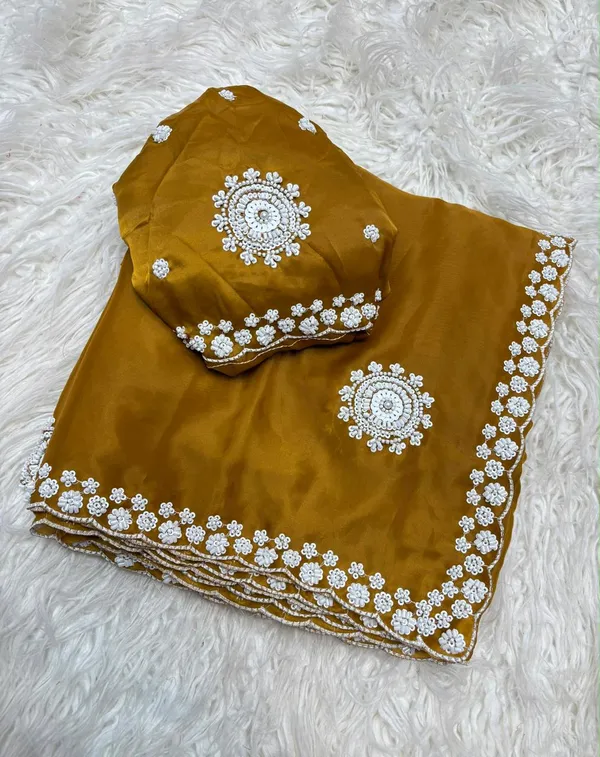 Yellow_Satin_Embroidered_Saree_Set_For_Women