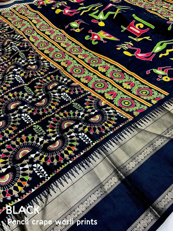 Black_Crepe_Warli_Print_Saree_For_Women