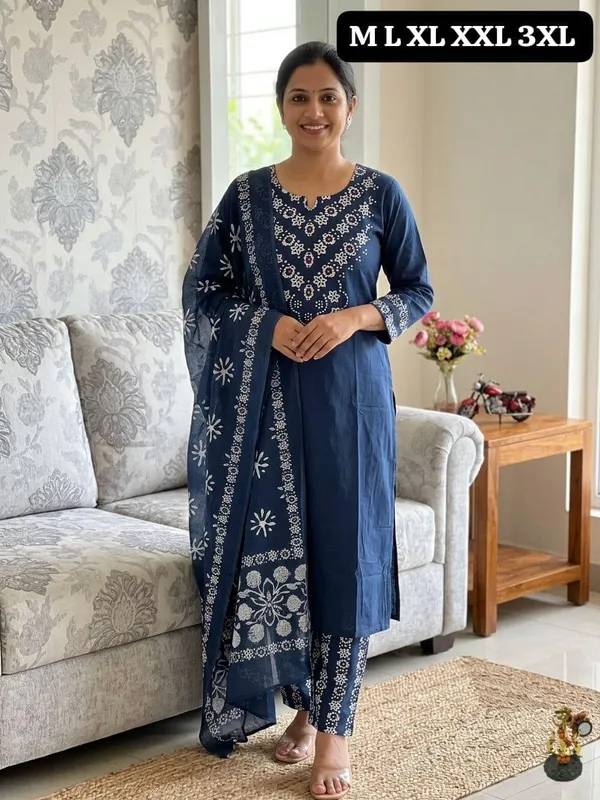 Blue_Printed_Straight_Fit_Kurta_Set_For_Women