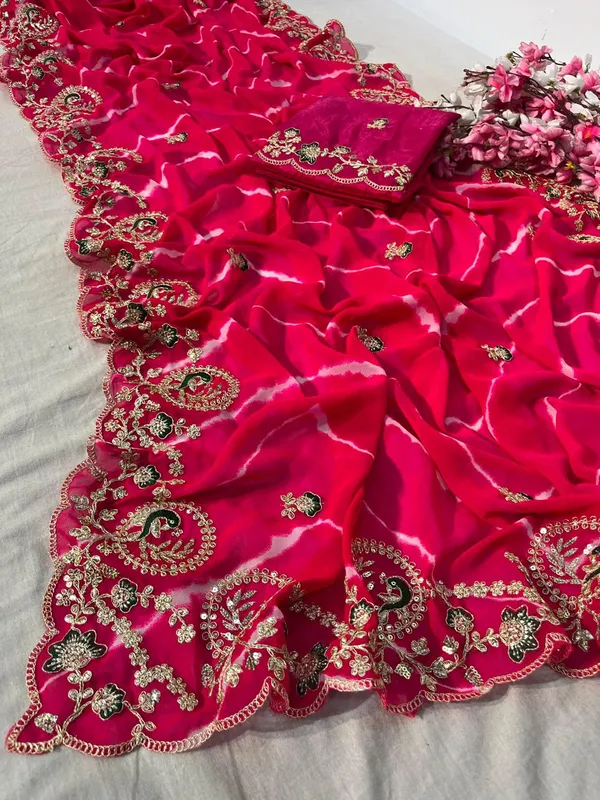 Pink_Embroidered_Saree_With_Blouse_Piece_For_Women