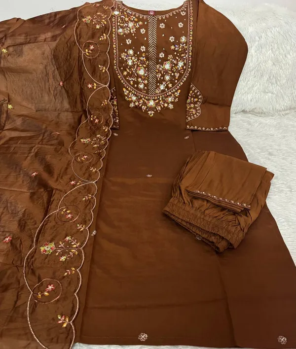 Chocolate_Brown_Floral_Embroidered_Kurta_Pant_Set_with_Dupatta_for_Women