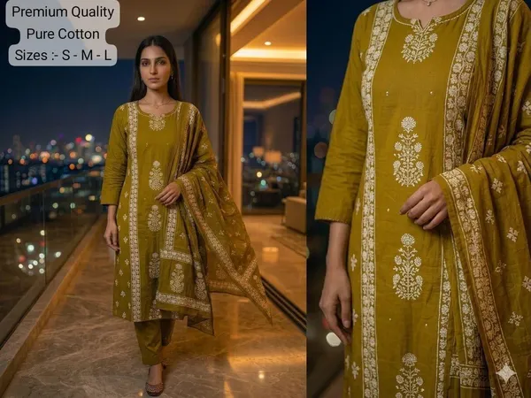 Mustard_Cotton_Printed_Kurta_Set_For_Women