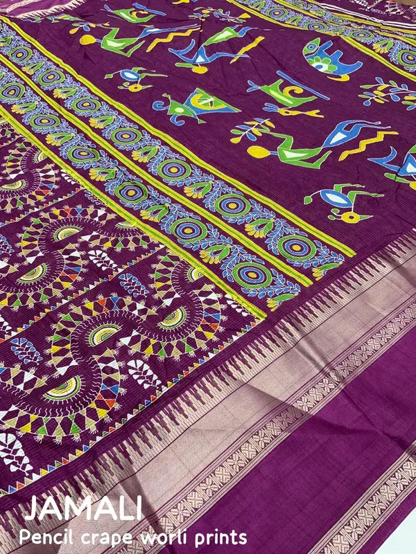 Purple_Crepe_Warli_Print_Saree_For_Women