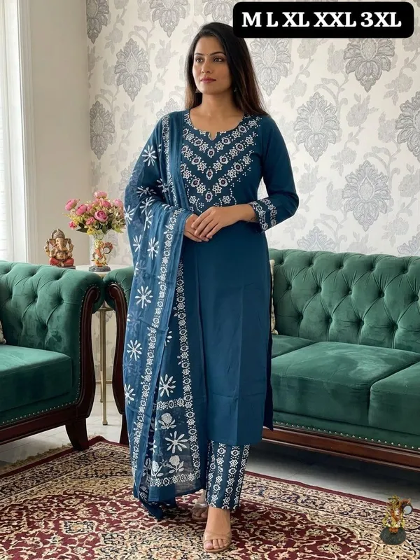 Blue_Printed_Straight_Fit_Kurta_Set_For_Women