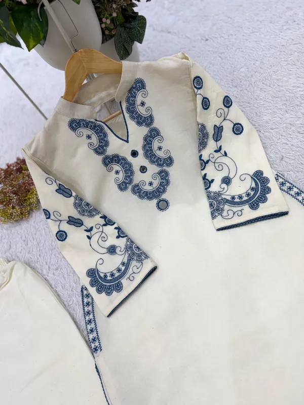 Ivory_White_Blue_Embroidered_Paisley_Kurta_Pant_Set_for_Women