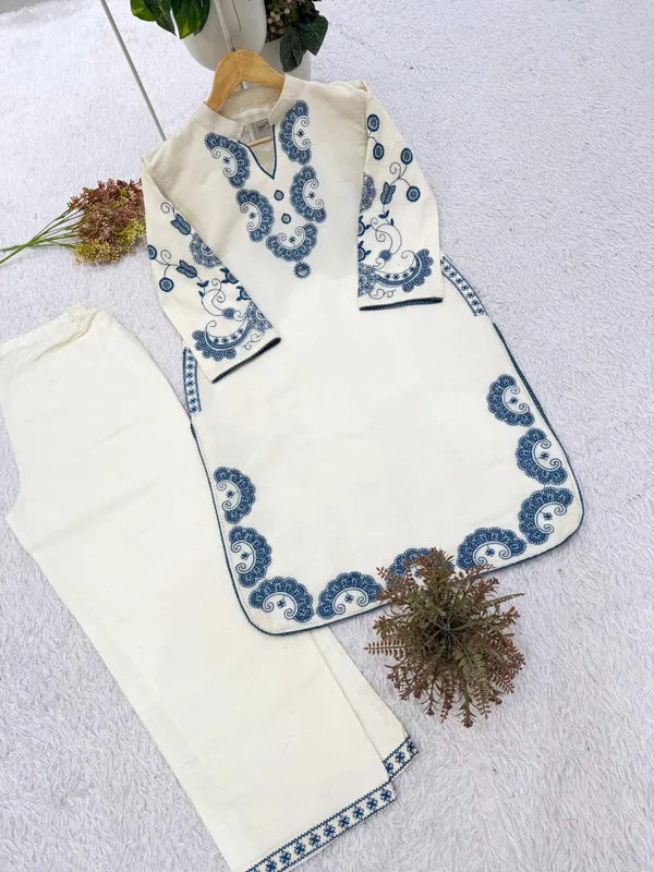 Ivory_White_Blue_Embroidered_Paisley_Kurta_Pant_Set_for_Women