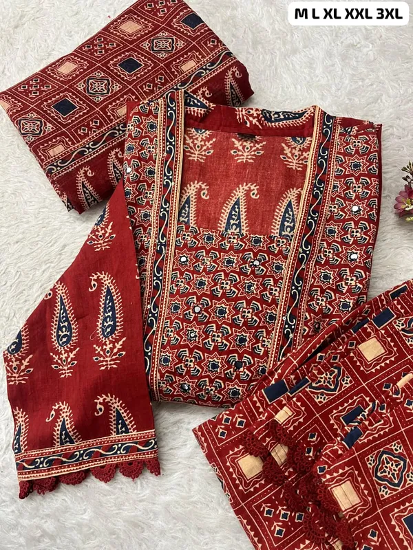 Premium_Bagru_Print_Mirror_Work_Jaipuri_Cotton_Kurta_Set